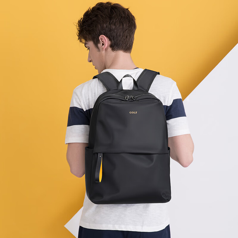 高尔夫(GOLF)双肩包男士背包商务大容量15.6英寸电脑包学生书包防泼水旅行包 黑色