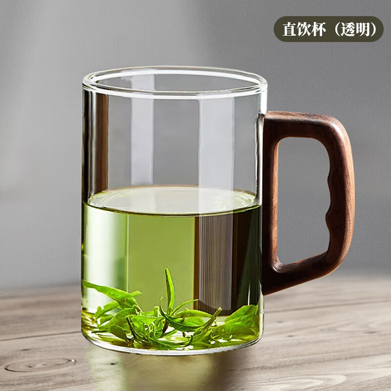 泥也茶杯玻璃水杯子喝绿茶专用透明耐高温高硼硅办公室男士家用马克杯