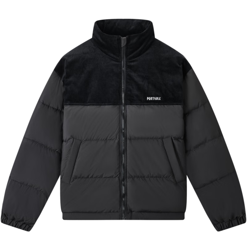 gxg.jeans男装 2024年冬季灯芯绒拼接卡其色短款立领羽绒服 黑色 L (175)