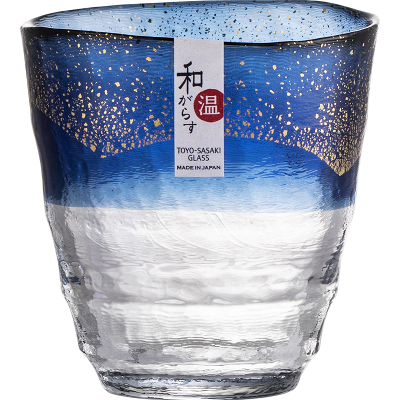 TOYO-SASAKI GLASS【品牌官旗】日本進口東洋佐佐木金箔和溫水杯加厚耐熱茶杯洋酒杯 和溫藍水杯 300ml