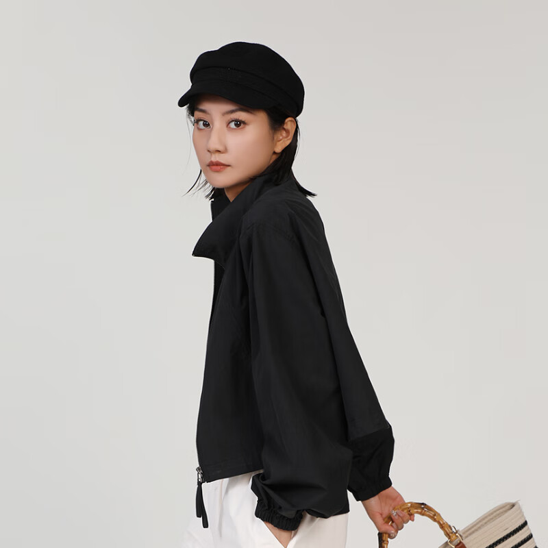竹林石屋休闲百搭立领长袖夹克宽松遮肉显瘦工装外套女款2024年商场