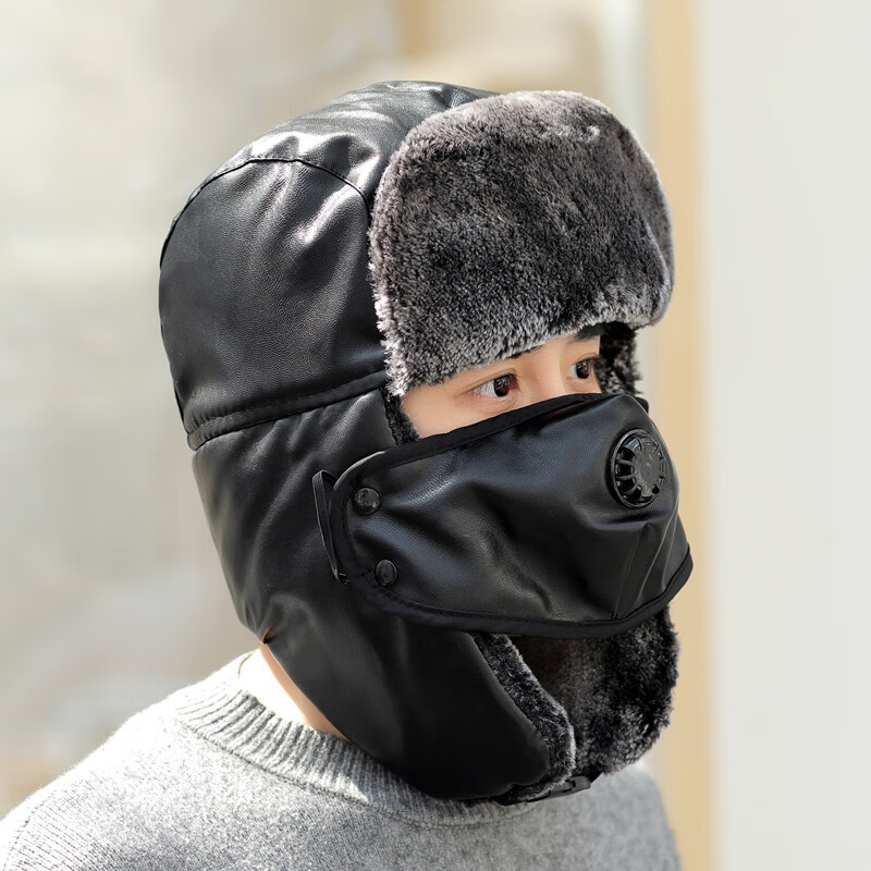 顶臻帽子南方小土豆冬季皮帽子保暖雷锋帽男韩版加厚防风骑 黑色 皮