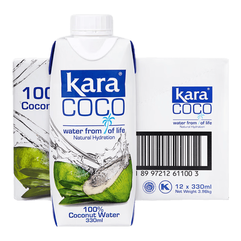 KARA100%椰子水330ml*12瓶 含电解质 快速补水饮料0脂低卡