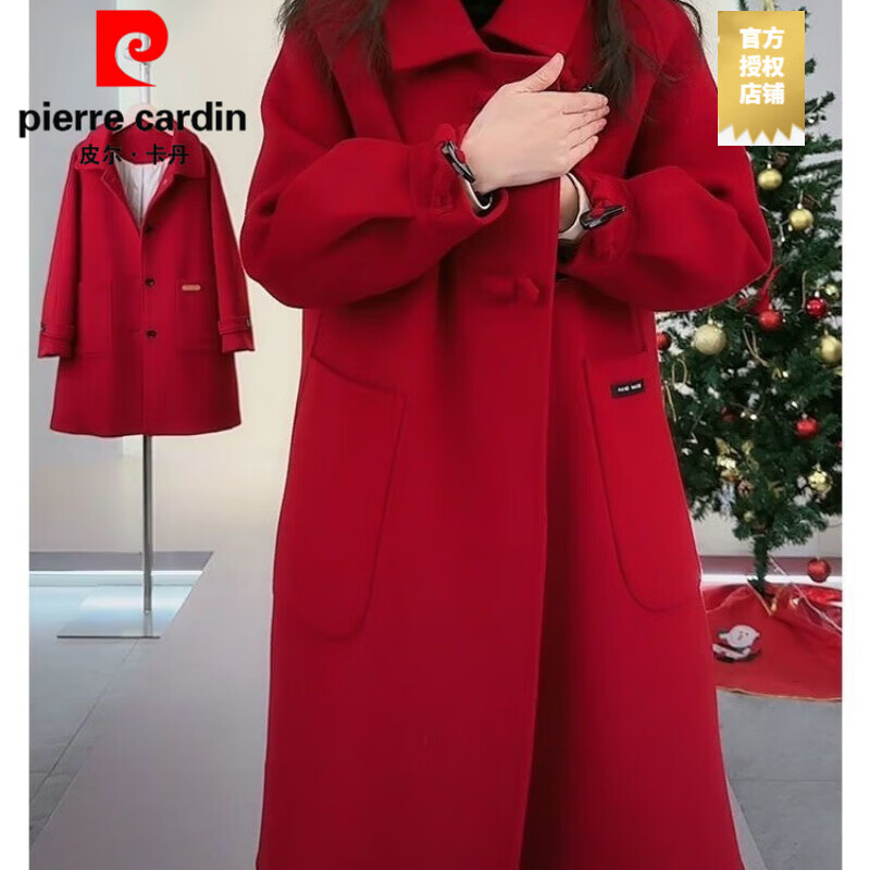 皮爾卡丹（PIERRE CARDIN）鴨絨內(nèi)膽羽絨牛角毛呢呢大衣2025可拆卸加厚新款羽絨服毛呢子外套 嘉興雙面呢大衣中國紅 2XL 濮院雙面絨大衣 建議135-150斤