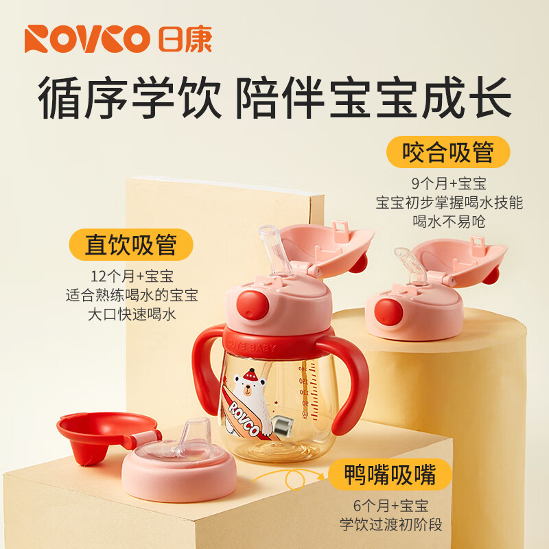 日康(rikang)学生水杯儿童水杯宝宝学饮杯PPSU鸭嘴杯喝水6个月直饮趣味吸管杯 宝石蓝【PPSU】 240ml
