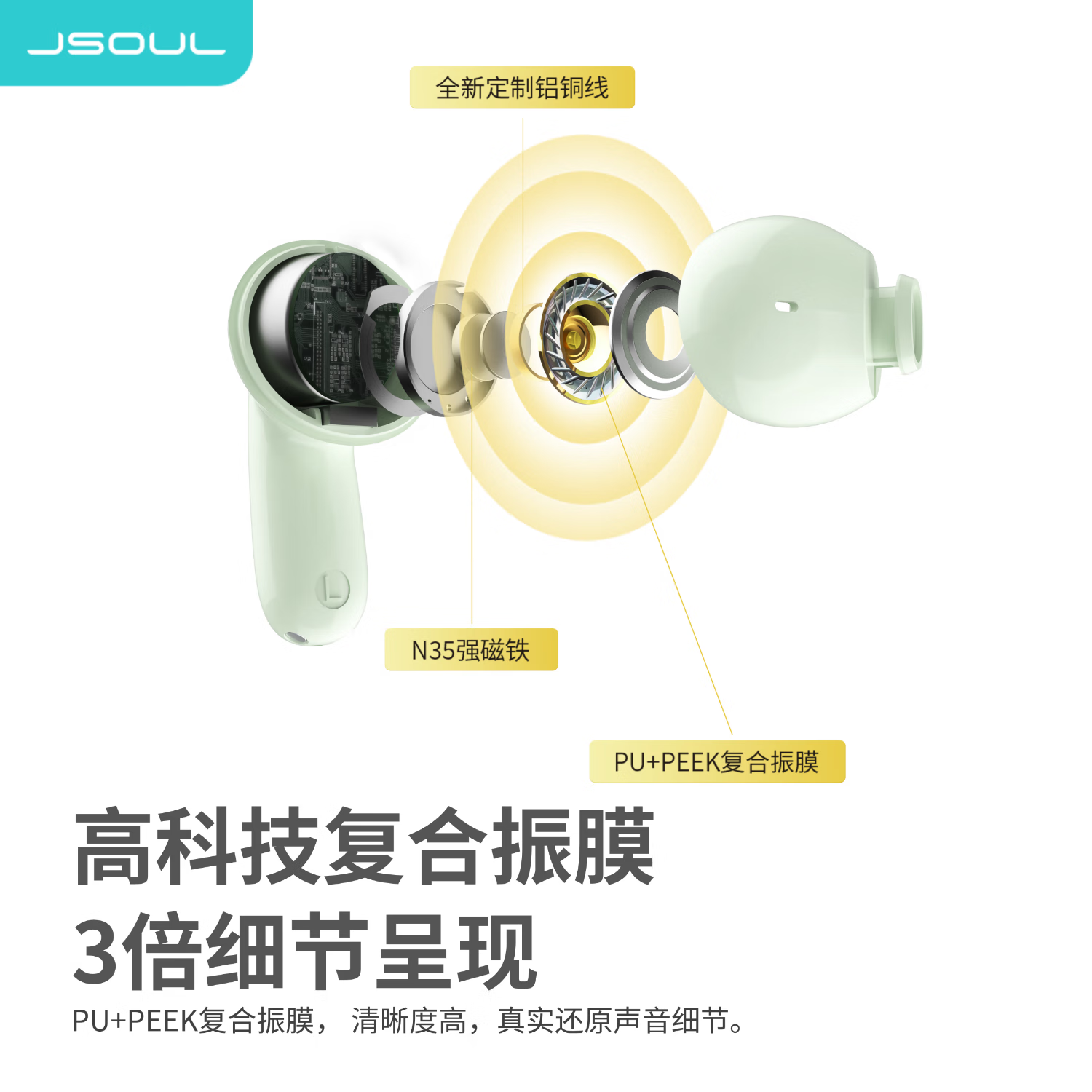 眷蜀JSoul Mate Air 半入耳浅入耳真无线蓝牙耳机通用运动耳机主动降噪超长续航游戏运动音乐低延迟 暮山紫