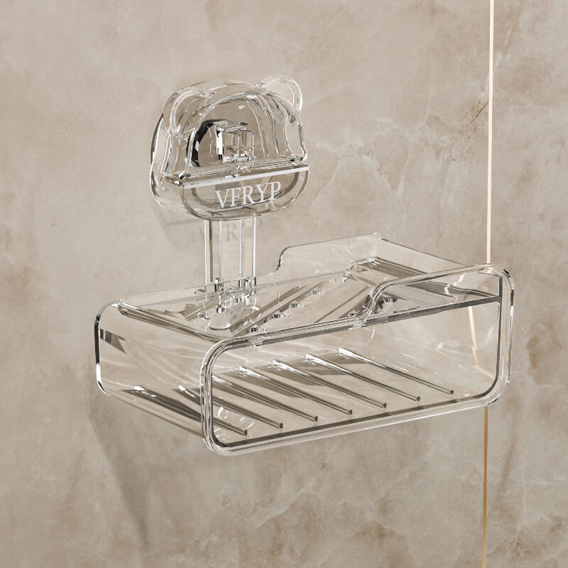 吸盘肥皂盒带海绵轻奢免打孔沥水皂盒卫生间壁挂香皂盒不积水 透明(带