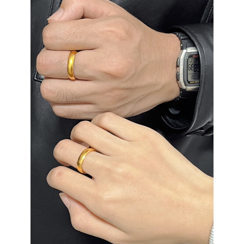 胖东来同款金包银戒指999金古法传承黄金情侣对戒男女 古法传承戒指 开口