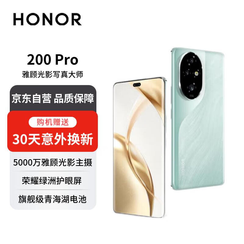 荣耀200 Pro 5000万雅顾光影主摄 荣耀绿洲护眼屏  5200mAh青海湖电池 16+512 天海青 5G【赠服务】