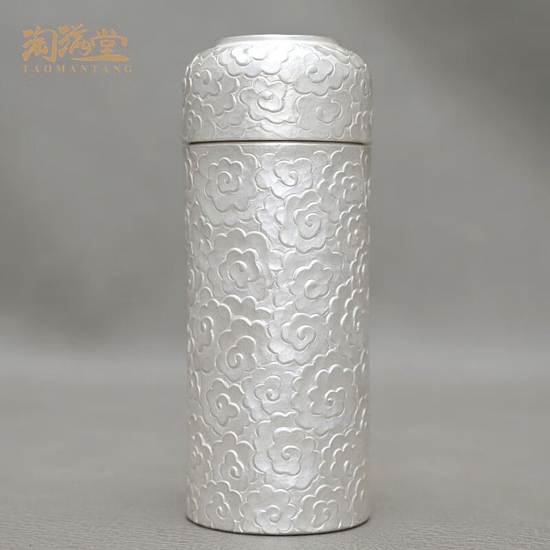 淘满堂祥云纯银水杯足银999银茶杯内外通体全银杯子纯手工雪花银保温