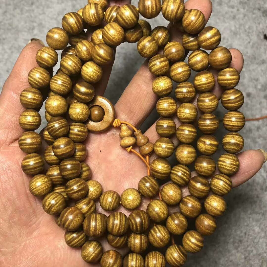 托托贴贴 金丝楠木108颗8mm 手串20mm老料爆满水波108颗佛珠项sn7598