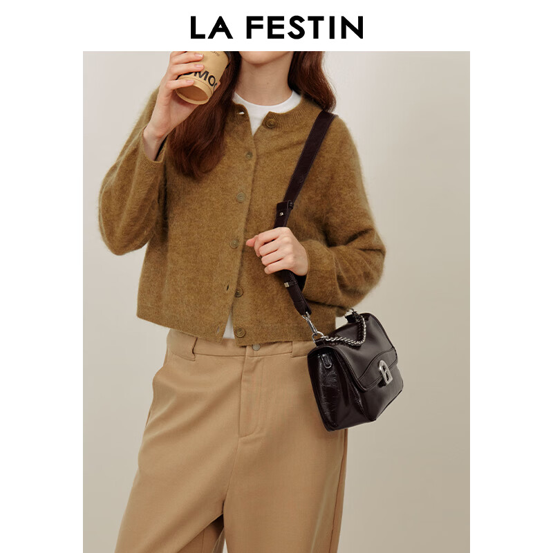 拉菲斯汀包包女包2026新款牛皮通勤单肩斜挎包品牌腋下小方包生日礼物 栗子棕【JD专供】