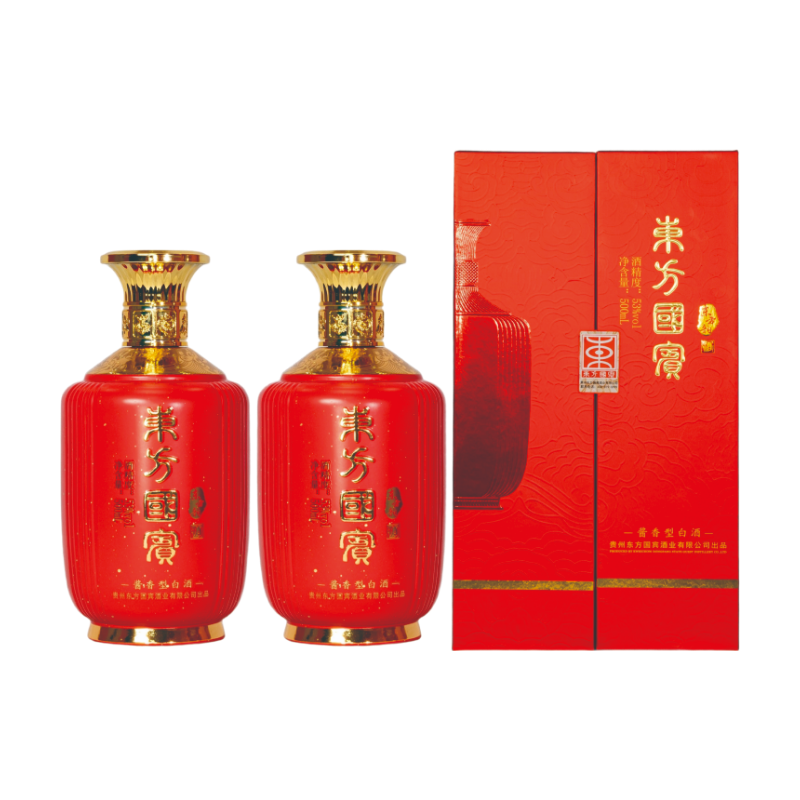 东方国宾53度 500ml酱香白酒 贵州镇酒 东方韵酒中国红福禄铂金礼盒款宴请 53度 500mL 2瓶 【喜酒寿宴】