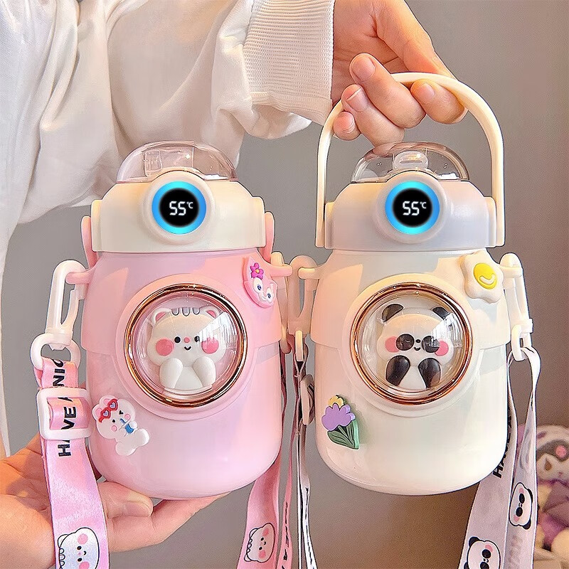 初和（CRUHRE）保温杯女2024新款高颜值食品级316儿童水杯上学专用学生可爱杯子 316熊猫白刻名字 700ml