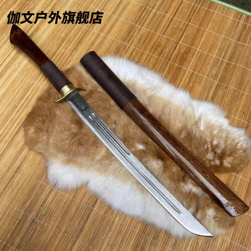 威敦戶撒中長(zhǎng)款手工馬刀寶劍仿古刀劍鍛打花紋鋼刀具防身冷未開(kāi)刃 酒紅色 60°以上 x 45cm