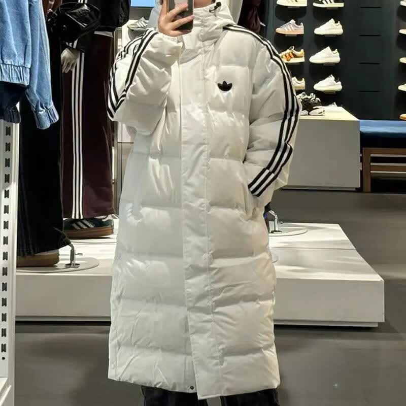 阿迪达斯（adidas）三叶草羽绒服男装女装2025冬季新款加厚保暖运动休闲长款连帽外套 JJ4968白色 L
