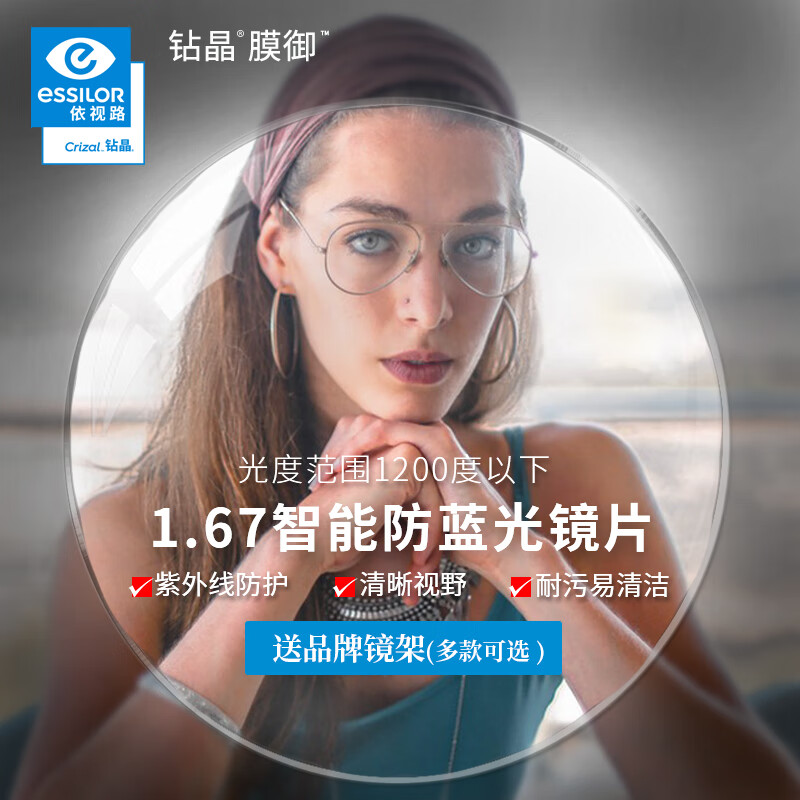 ����·��ESSILOR���꾧Ĥ��ϵ�з���������ⱡ��Ƭ�����۾��侵 ��Ƭ2Ƭװ 1.67�꾧Ĥ��������+���ξ��� 615Ԫ