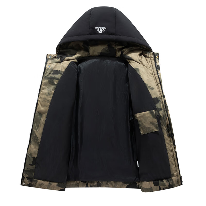 真维斯户外运动冬季加厚棉衣连帽休闲加绒棉服港风宽松休闲外套男 卡其 XL