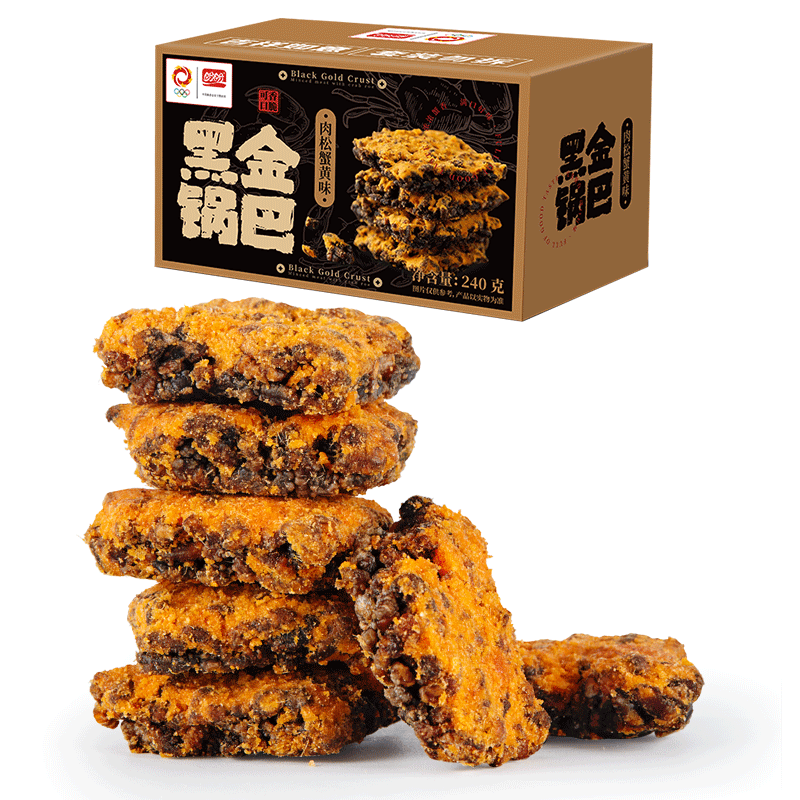 盼盼 黑金锅巴肉松蟹黄味 休闲零食办公室下午茶膨化点心 240g/盒