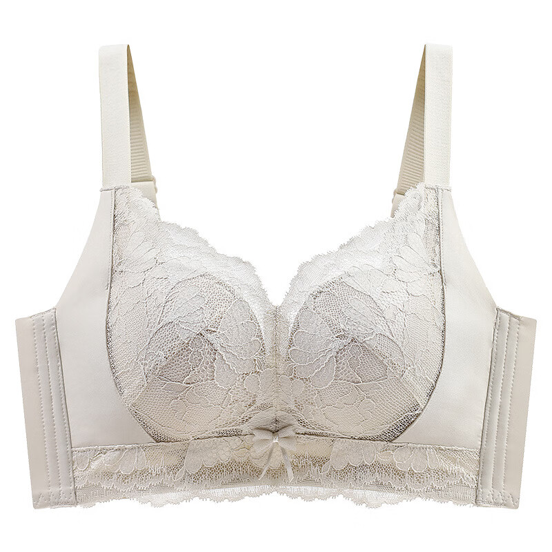 佧森滋调整型防下垂内衣女小胸聚拢夏季无钢圈蕾丝文胸罩 香槟白-单件【自然显胸型 厚1.6  32/70AB