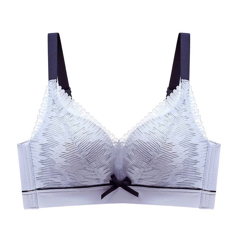 女士无钢圈聚拢小胸显大蕾丝内衣收副乳防下垂文胸罩 灰蓝色 32/70ab