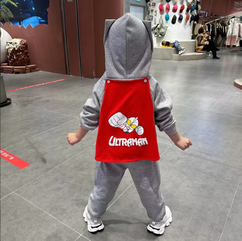 迪士尼(Disney)奥特曼衣服春秋男童纯棉卫衣套装儿童男孩披风运动服两件套潮童装 灰色:送同款披风 110cm