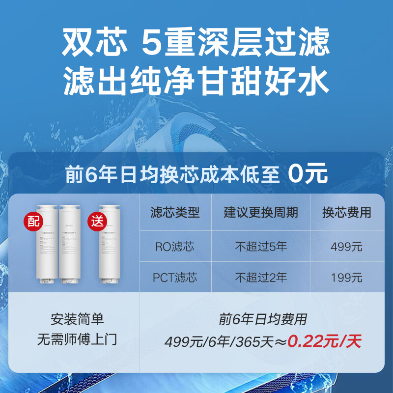 欧派(OPPEIN)净水器家用1000G pro5年RO反渗透0阻垢剂 厨下式净饮机 直饮过滤器 【性能TOP款】600G大通量