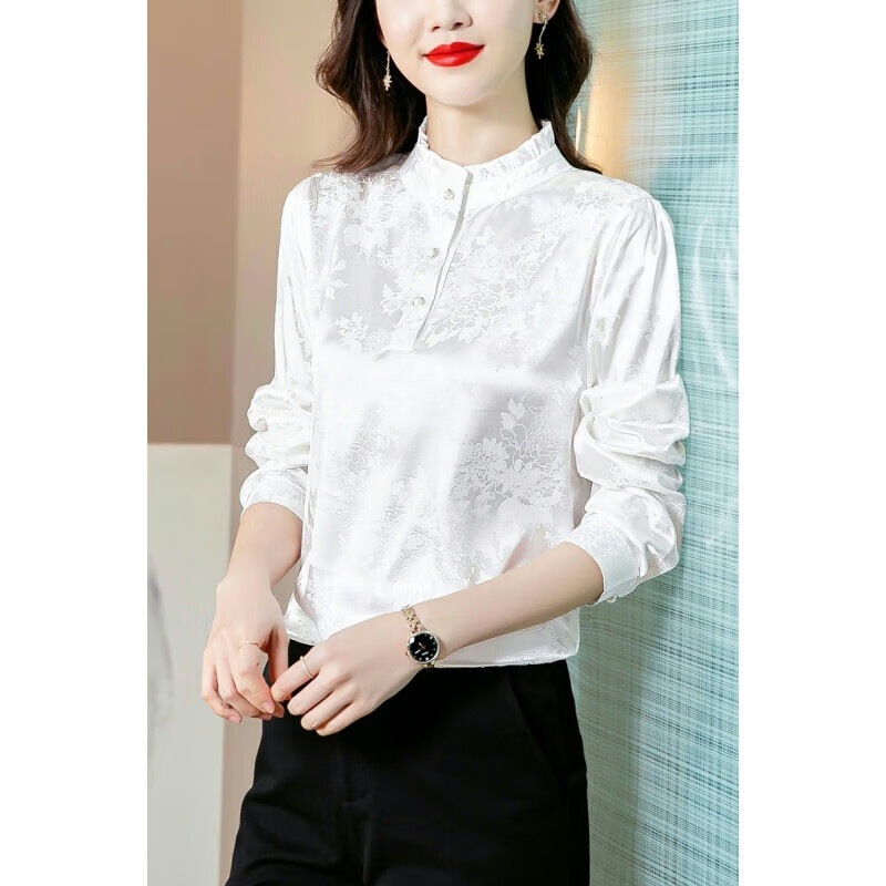 浮夏女式小个子衬衫女高档的桑蚕丝的长袖宽松显瘦衬衣春夏香云纱上衣