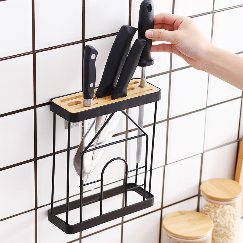 hywlkj免打孔壁挂式刀架厨房创意刀座菜刀刀具收纳铁艺架置物架可挂墙