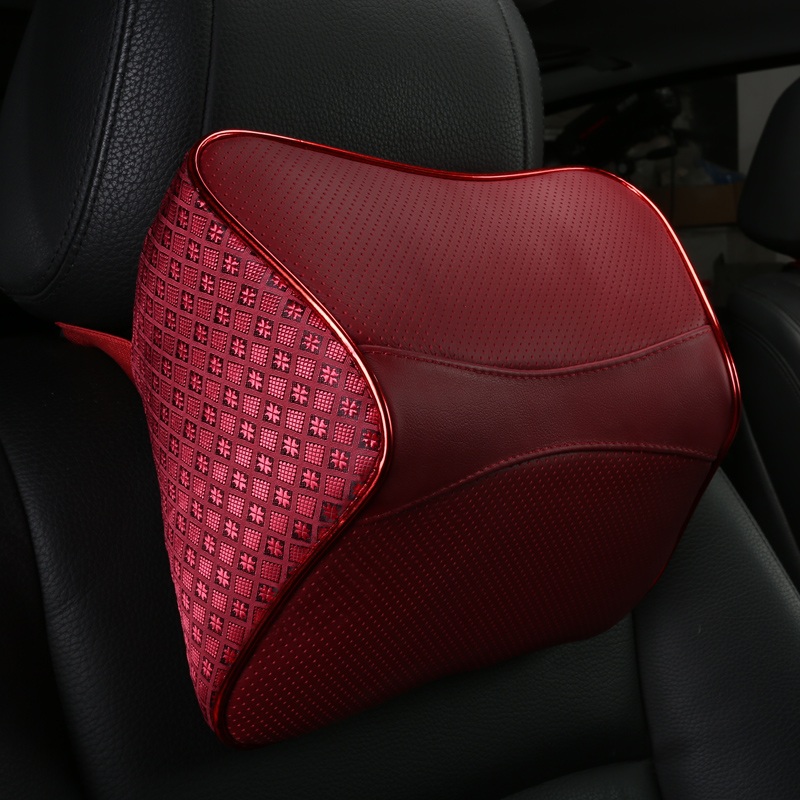 2021夏季新款记忆棉真皮头枕 四季通用汽车护颈枕 牛皮靠枕 腰靠 车用