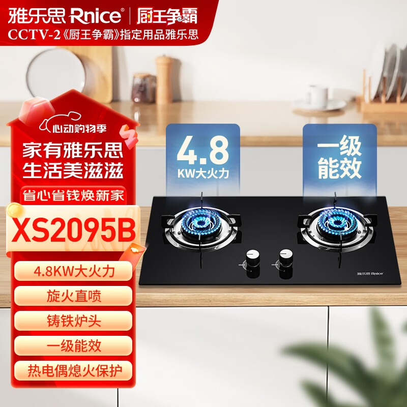 雅乐思XS2095B家用燃气灶  国标一级能效 旋火直喷钢化三层玻璃  超值性价比首选 质保一年-门店自装 液化气