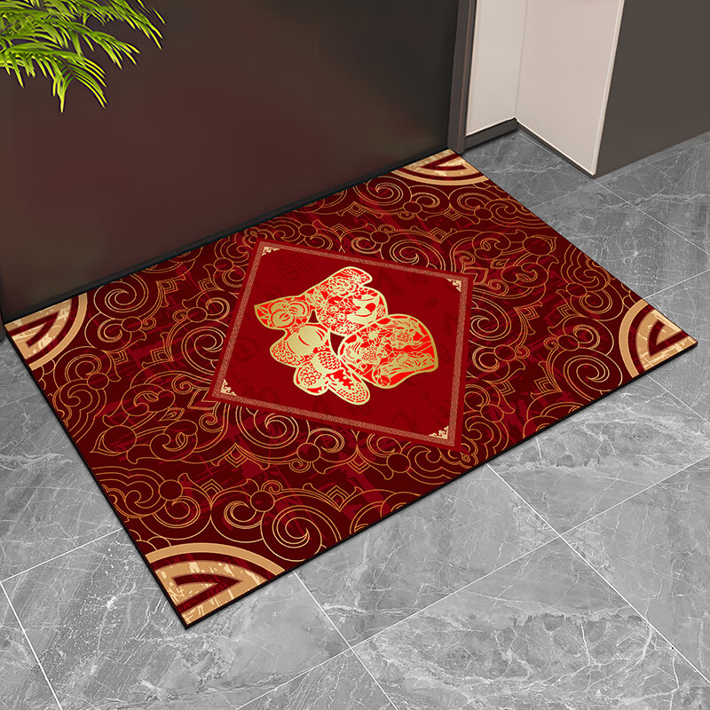 金玉铭川入户门地垫进门门口脚垫红色喜庆厨房龙年卫浴防滑垫家用吸水垫子 恭喜发财 50X80cm（卧室适用）