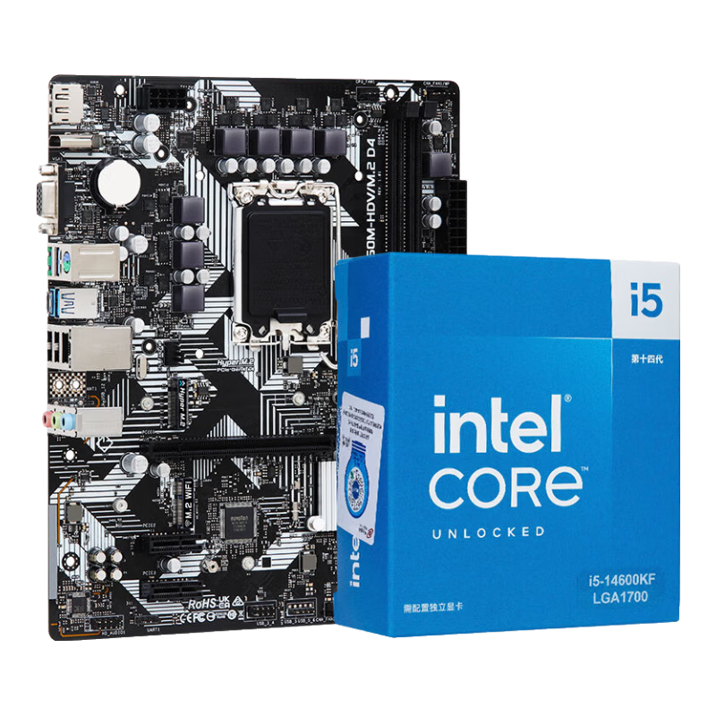 ���� (ASRock) B760M-HDV/M.2 D4 ����+Intel 14�� i5-14600KF������ ̨ʽ�� CPU ����CPU��װ
