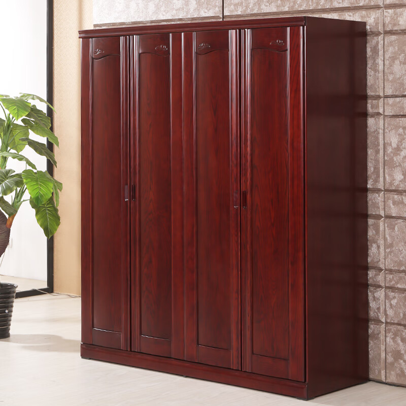 山头林村水曲柳实木衣柜 现代中式全实木四门整体衣柜水曲柳新古典