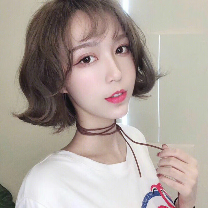 现货欧美假发女士短卷发空气刘海韩国假发头套 黑色