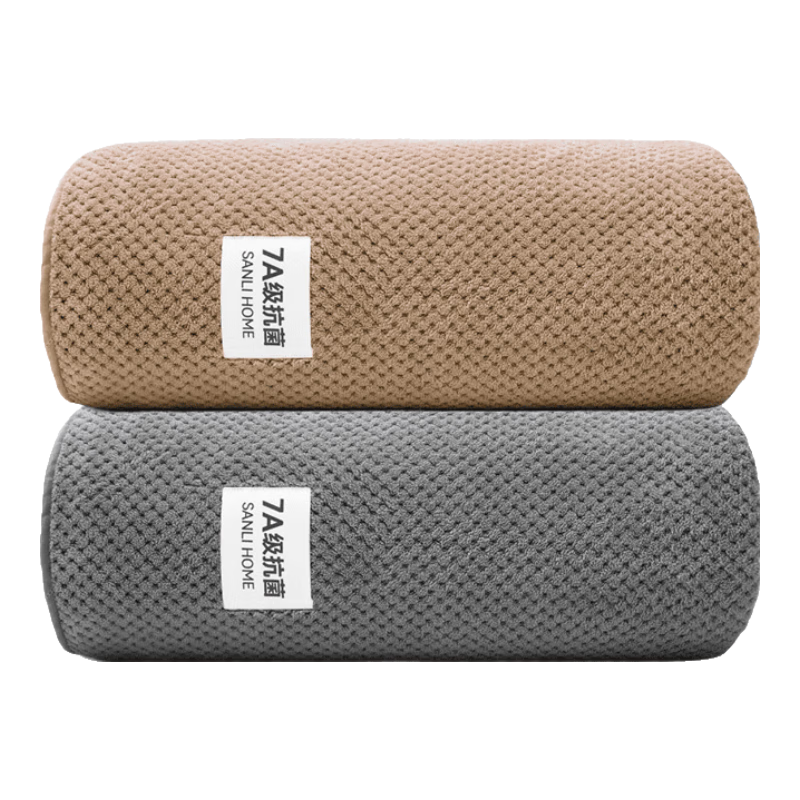 三利7A抗菌男士毛巾2条家用成人吸水速干运动擦脸面巾柔软女 灰+咖