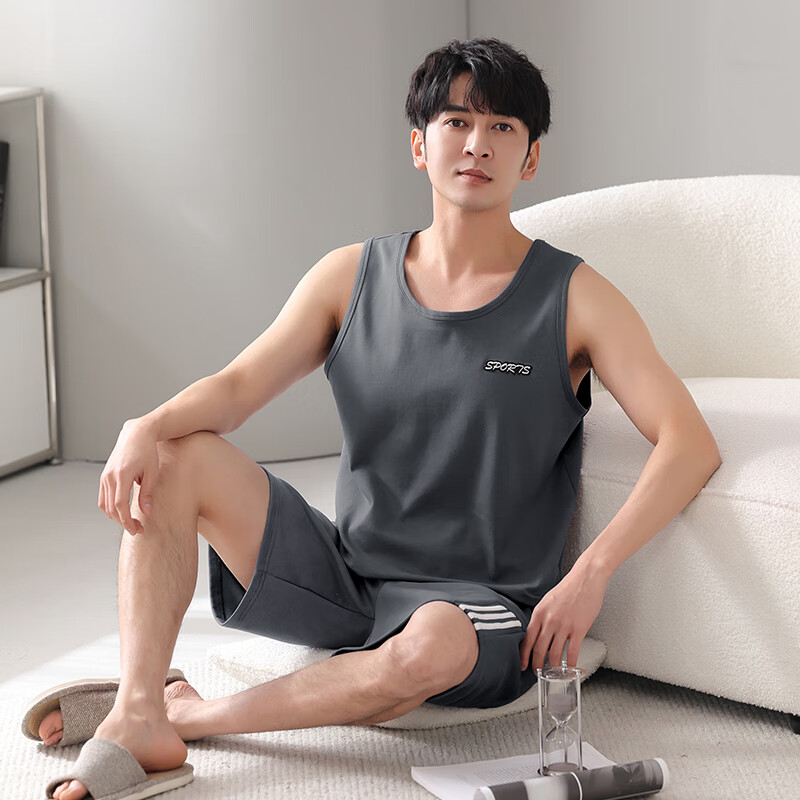 胖子睡衣加肥加大夏季男背心无袖纯棉200斤男款 5108 4xl 140-180斤