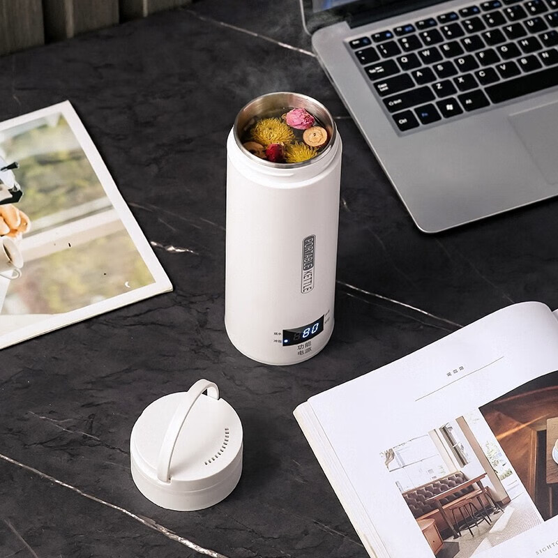 小米生态链同款小米生态链同款生态链便携式烧水壶杯旅游电热水壶保温一体恒温出差加热水杯304 0.5L 白色304液晶款-数显- 0.5