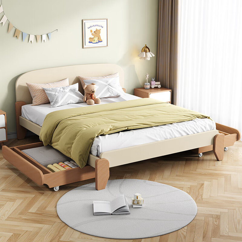榉美【包安装】榉木儿童单层实木床全实木卡通卧室1.5m单人床