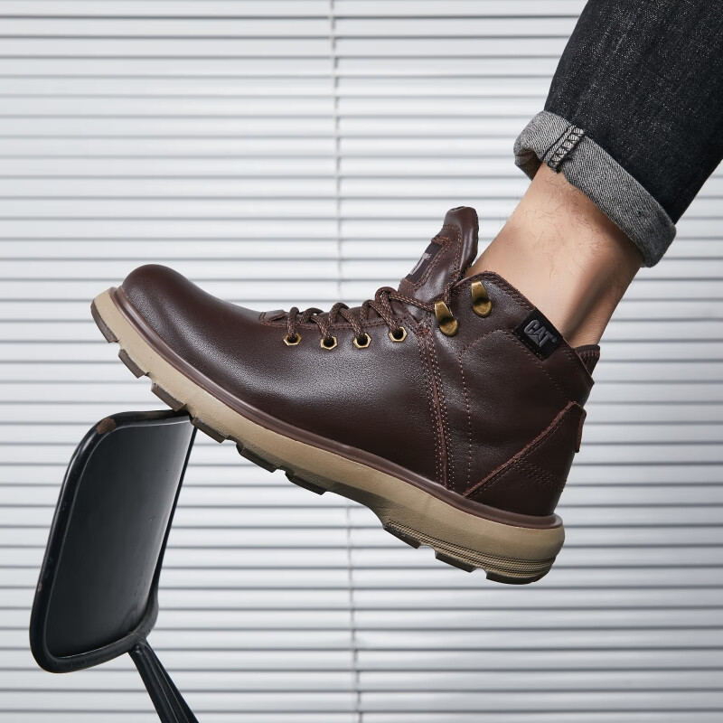 卡特彼勒卡特 cat男鞋马丁靴秋冬季新款透气潮流复古工装鞋中帮真皮