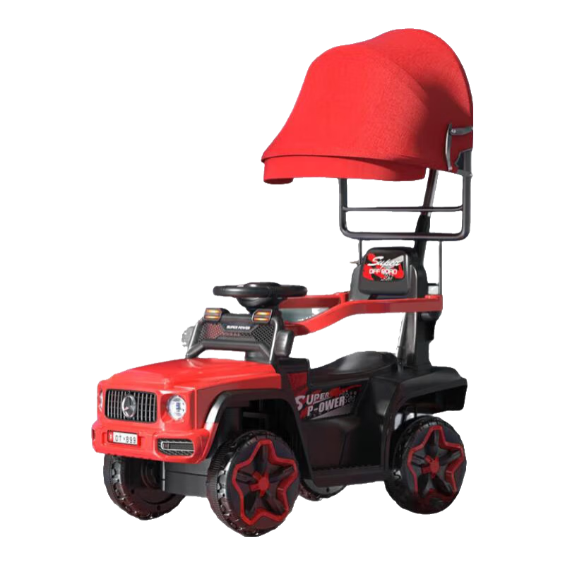 愛奇馬兒童電動車四輪可坐人寶寶充電童車玩具車小孩遙控車可坐人 中國紅遙控+電動+推把+遮陽棚