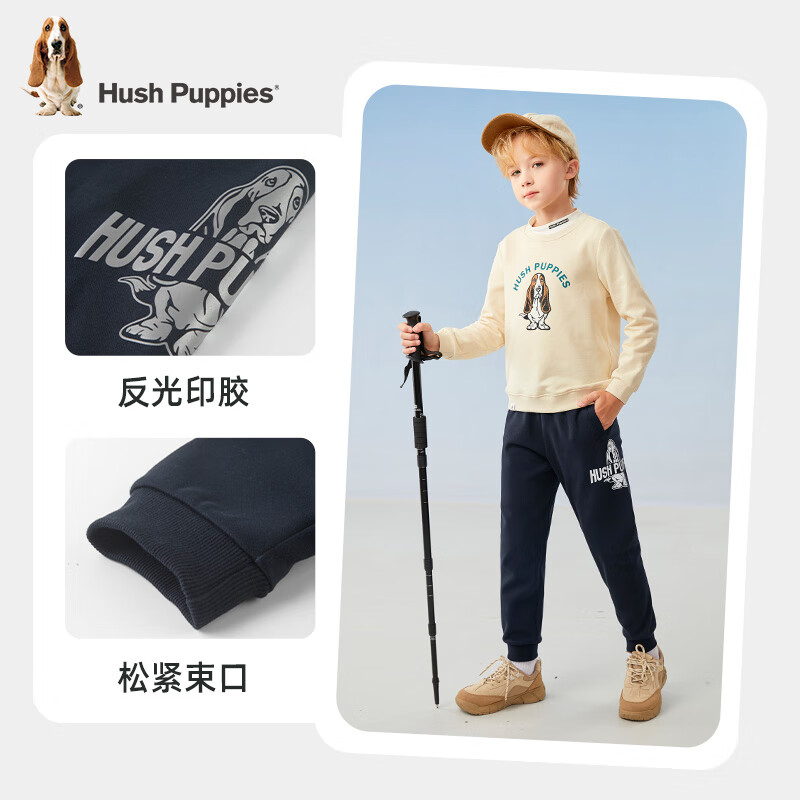 暇步士（Hush Puppies）童装儿童冬季裤子男女大童冬季简约时尚百搭一体绒长裤 藏蓝A款 150cm