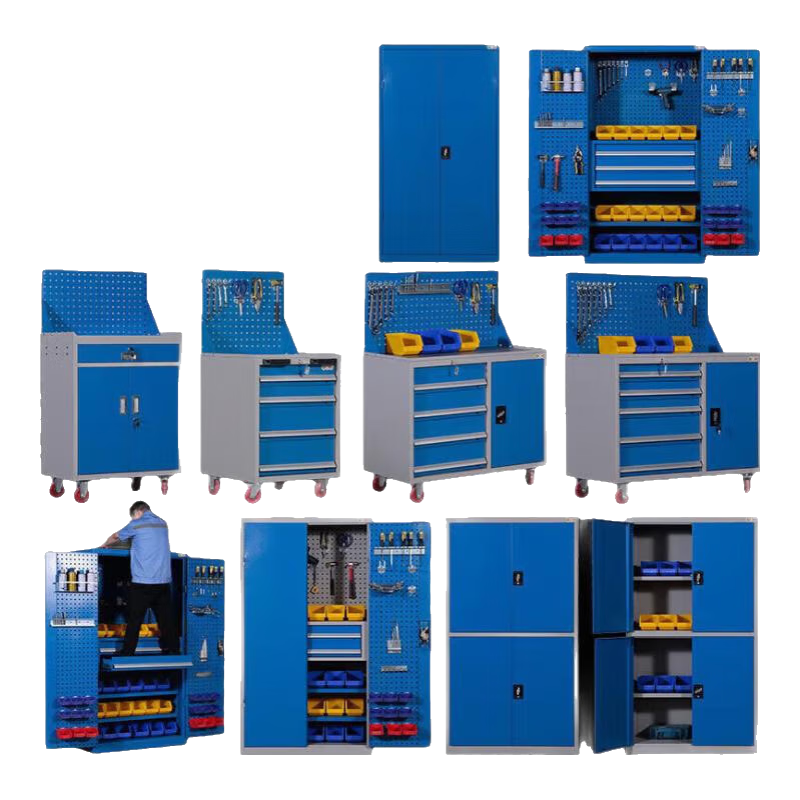 中玖  工具柜鐵皮刀具柜子車間用重型工具收納柜便攜式可移動(dòng)工具車 加厚單四抽工具柜-灰藍(lán)色