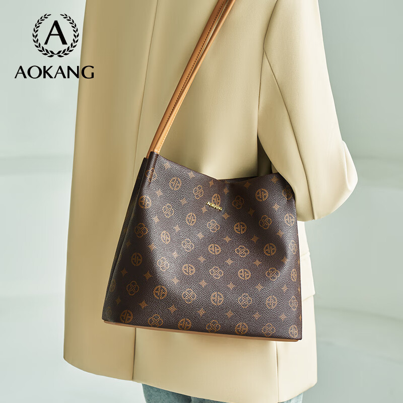 奥康（Aokang）包包女包手提包新款复古托特包印花斜挎单肩包生日新年情人节礼物 BG703311-咖啡色