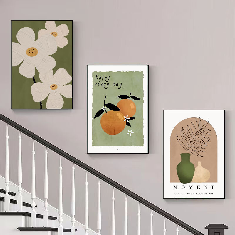 台爵复式楼梯口间画现代楼道挂画客厅玄关走廊过道画 花朵柿子 20*