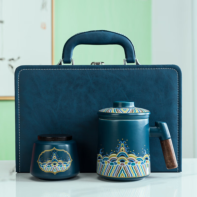 陶瓷茶杯带盖茶水分离泡茶杯国潮文创中秋礼品个人杯logo办公茶杯 霁