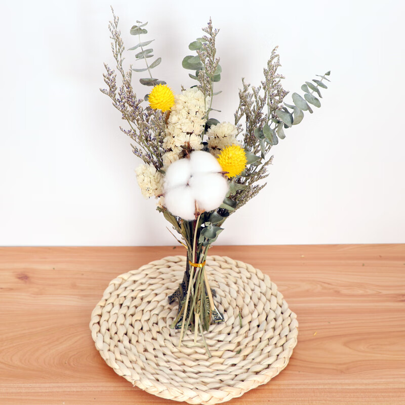 ins风网红干花花束天然玫瑰棉花松果满天星干尤加利客厅装饰摆设 白