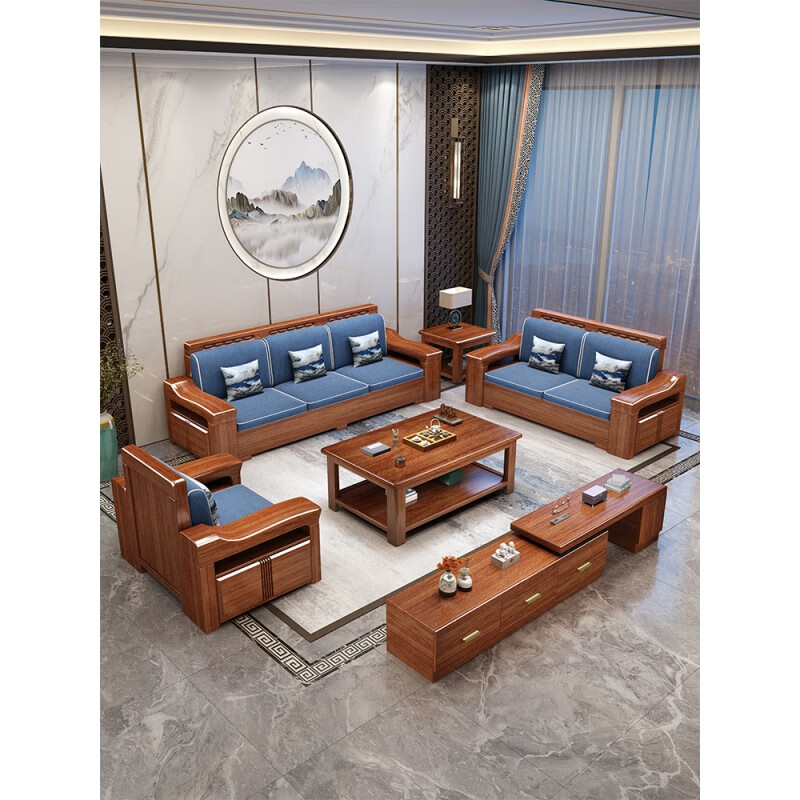 全实木小户型现代简约家具客厅储物木质沙发 1 独立三人位 环保材质 0