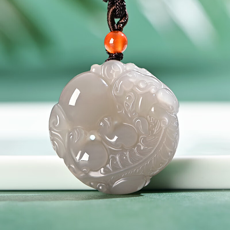 ery烟灰紫色和田玉圆形貔貅玉吊坠男女款个性玉佩玉石挂件