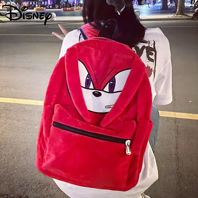 (disney)索尼克学生书包大容量音速小子刺猬鼠双肩包情侣背包 红色
